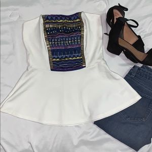 Studio Y White peplum strapless top